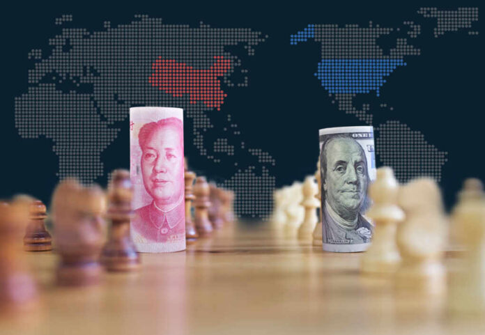 Concept,Background,Of,Us,China,Trade,War,Banknotes,On,Chess