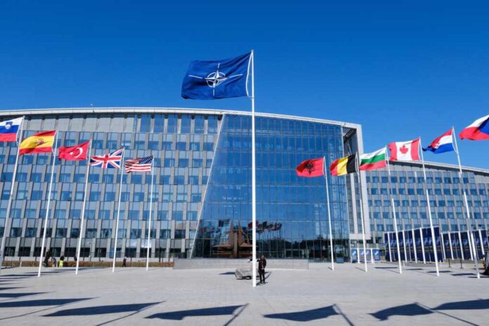 The,National,Flags,Of,Countries,Member,Of,The,Nato,Fly