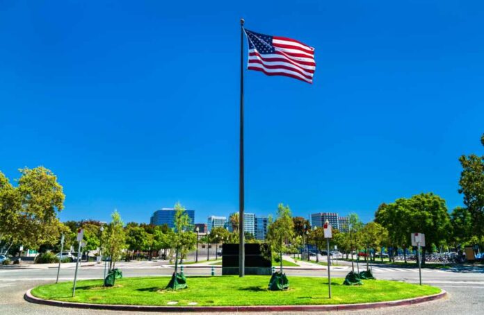 Flag,Of,The,United,States,At,San,Jose,Diridon,Train