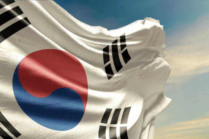 Waving,Flag,Of,South,Korea,In,Beautiful,Sky.,South,Korea