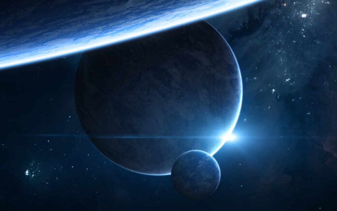 Planets,In,Deep,Space.,Blue,Star,Eclipse.,Science,Fiction.,Elements