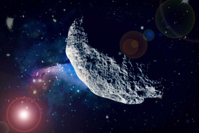 Asteroid,And,Sunflare.,Elements,Of,This,Image,Furnished,By,Nasa.