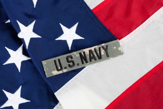 Us,Navy,Branch,Tape,On,National,Usa,Flag,Background
