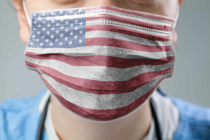 Doctor,Wearing,Protective,Medical,Textured,Mask,flag,Of,The,United,States