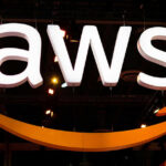 AWS logo displayed prominently at a technology event