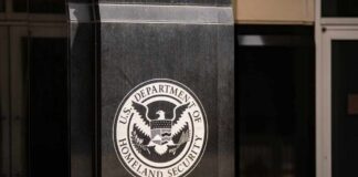 Emblem of the U.S. Department of Homeland Security on a building