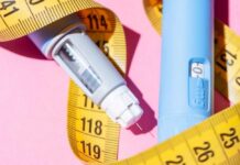 Unexpected Psych Crises: Weight Loss Drugs to Blame? An insulin pen and measuring tape on a pink background