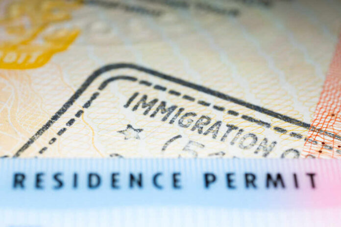 Close-up of a residence permit showing immigration details