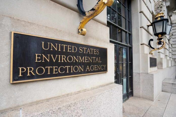 Exterior view of the United States Environmental Protection Agency building with a sign