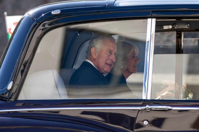 Royal couple in a car during a public event