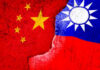 A visual representation of the flags of China and Taiwan with a distressed texture