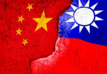 A visual representation of the flags of China and Taiwan with a distressed texture