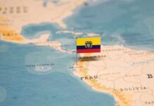 Rising Violence Threatens Colombia Vote Map of South America with a flag pin marking Ecuador