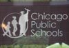 Logo of Chicago Public Schools featuring silhouettes of students and a graduate
