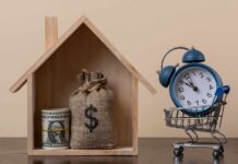 DeSantis Tax Plan: Unseen Revenue Collapse? A wooden house model with money and a clock in a shopping cart