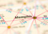 Close-up of a map highlighting the city of Memphis