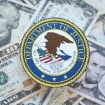 DOJ Raids Expose $6.5B Medicare Hustle Department of Justice emblem on a background of US dollar bills
