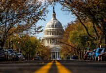 Congress Scrambles To Cage Pentagon Fund U.S. Capitol dome framed by a tree-lined street