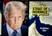 Unsigned Iran Deal Raises New Doubts A political figure next to a map highlighting the Strait of Hormuz