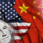 China Fires Back At Trump Allegations United States and China flags overlaid with currency portraits