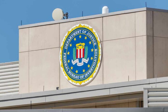 shutterstock_1098998021 FBI emblem on a beige building facade