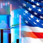 Strategic Oil Reserve Hits Historic Low Oil barrels with U.S. flag and financial charts