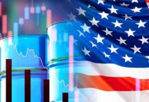 Strategic Oil Reserve Hits Historic Low Oil barrels with U.S. flag and financial charts