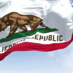 California state flag featuring a bear and a star
