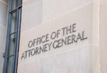 GOP Civil War Halts Trump’s AG Office of the Attorney General building sign on stone wall