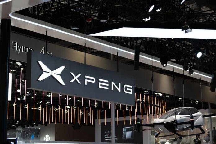Shanghai,china-april,27,,2023:,Xpeng,Car,Logo,In,Shanghai,International,Automobile