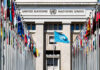 Fireball Outside UN Stuns New York United Nations building with multiple international flags in front