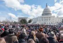 Large crowd gathered in front of the United States Capitol