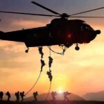 Behind Enemy Lines: Rescue Nobody Expected military helicopter with soldiers fast-roping at sunset