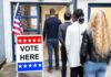 Dead Heat in GOP Stronghold Voters standing in line at a polling place entrance