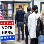 Dead Heat in GOP Stronghold Voters standing in line at a polling place entrance