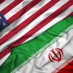 War Hangs On One U.S. Step United States and Iran flags overlapping